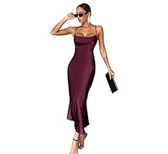 OYOANGLE Women's Satin Cami Dress Tie Backless Silk Sleeveless Long Maxi Party Dress | Amazon (US)