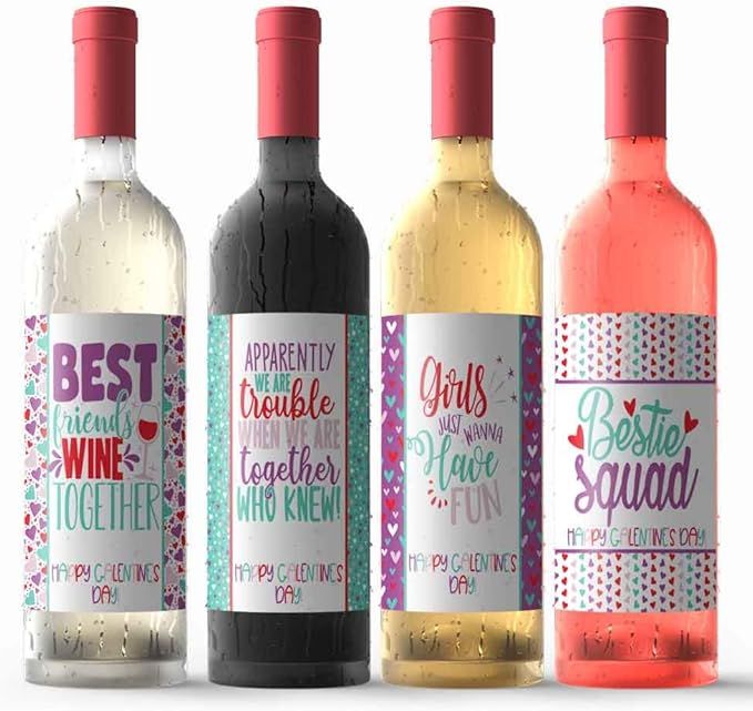 Happy Galentine's Day Valentine's Day With Friends Themed Waterproof Wine Bottle Sticker Wrappers... | Amazon (US)