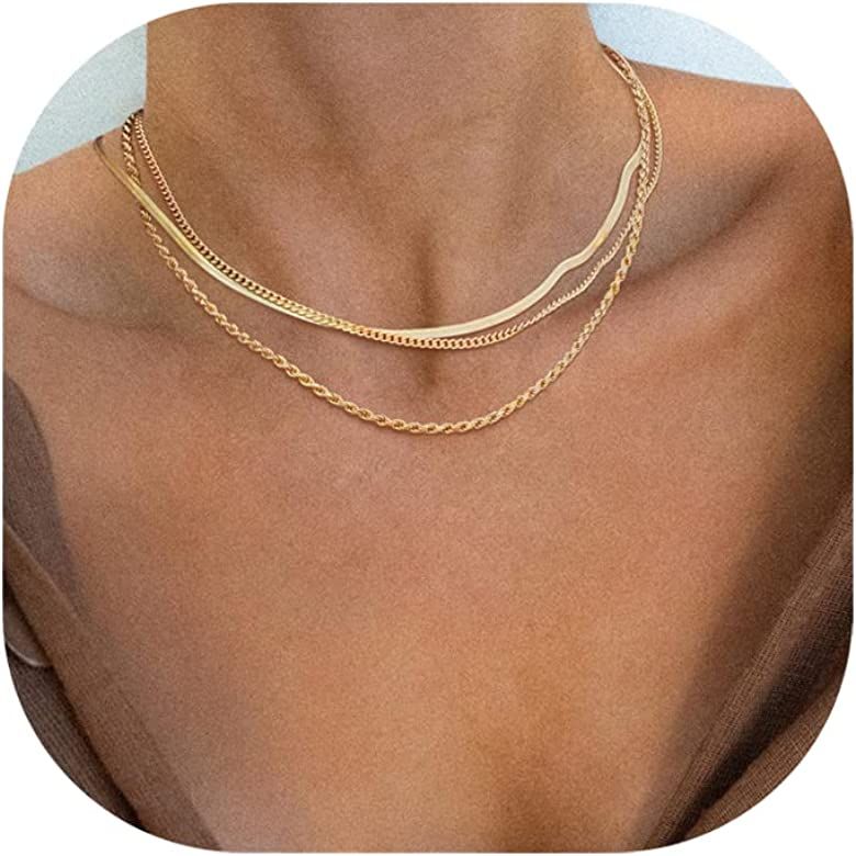 Freekiss Herringbone Necklace for Women,Dainty Gold Necklace,14k Gold Plated Snake,Gold Chain Cho... | Amazon (US)