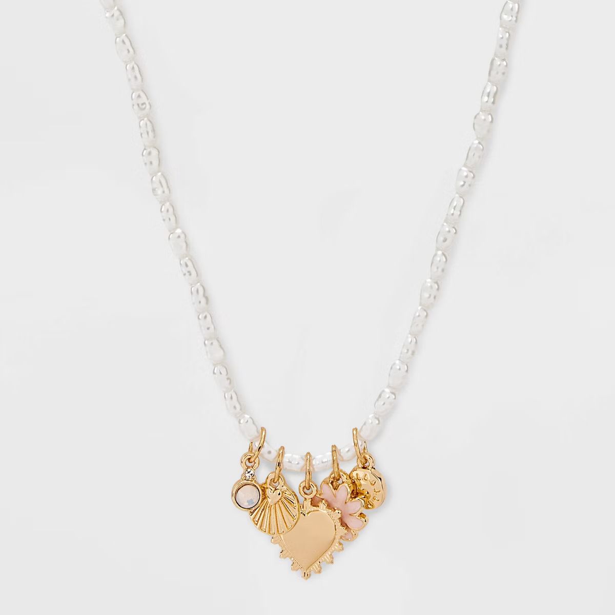 Charmy Necklace with Heart/Flowers & Semi Precious Opal - Universal Thread™ Gold | Target