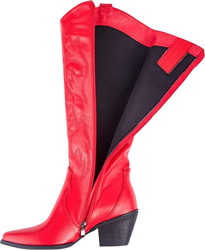 Ojiaoer Women's Cowboy Boots, Comfortable with Zipper Embroidery Chunky Heel Women's Cowboy Knee ... | Amazon (US)
