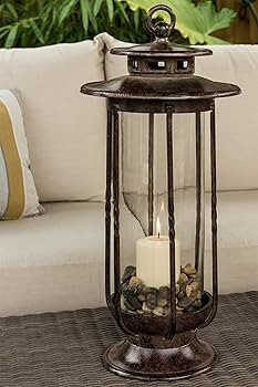 H Potter Large Decorative Hurricane Lantern Glass Candle Holder Cast Iron Rustic Indoor and Outdo... | Amazon (US)