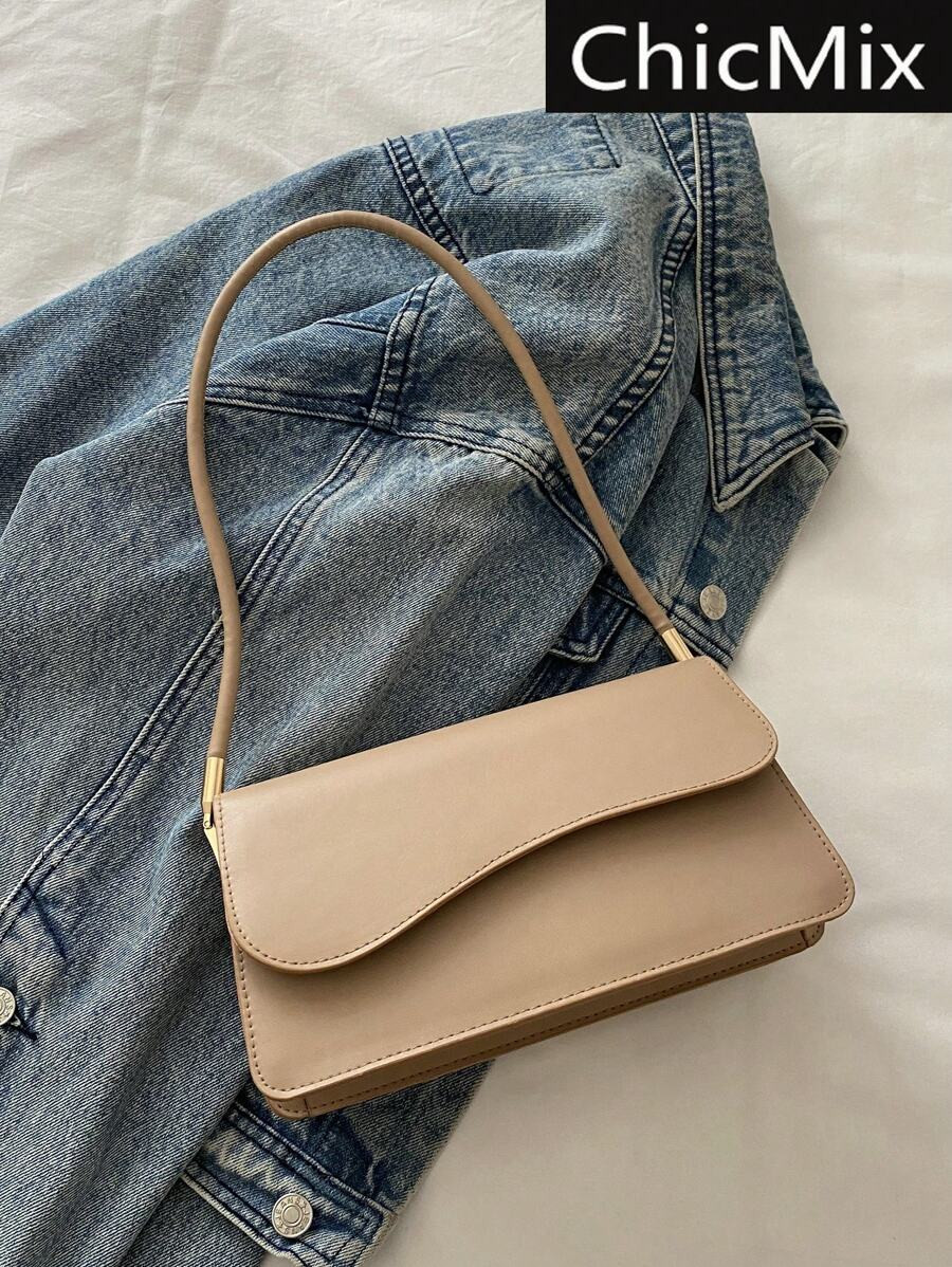 Fashion Solid Color Asymmetrical Flap Vintage Minimalistic Elegant Shoulder Bag | SHEIN