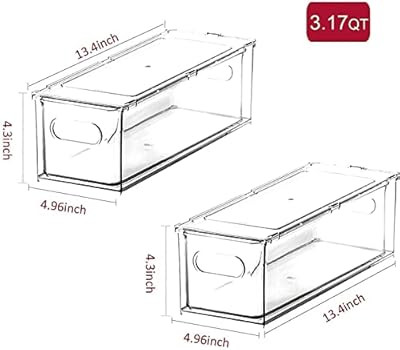 2 Pack Stackable Refrigerator Organizer Bins with Pull-out Drawer, Drawable Clear Fridge Drawer O... | Amazon (US)