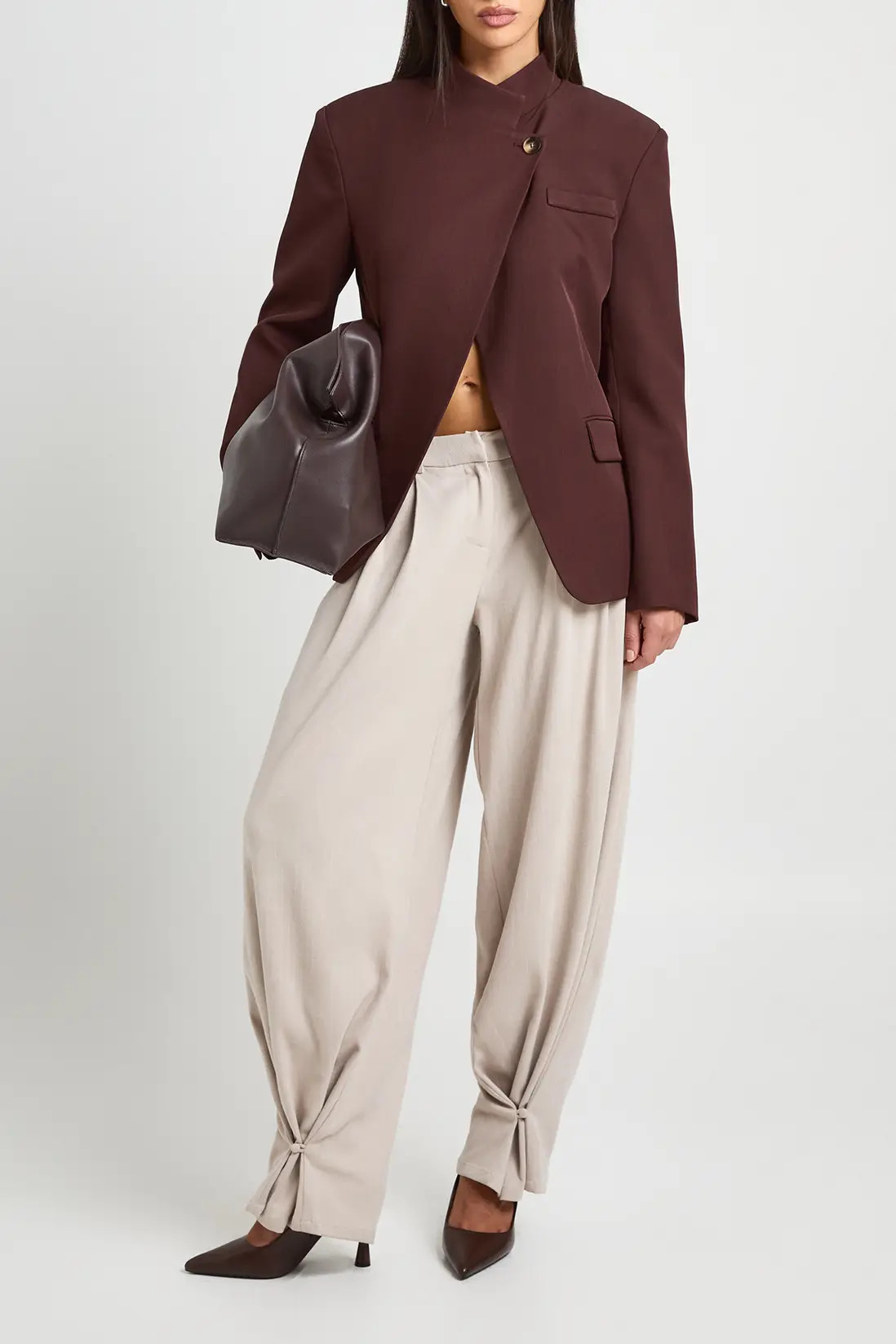 Beige Tonal Stripe Cuff Detail Tailored Trousers | Boohoo | Boohoo.com (UK & IE)
