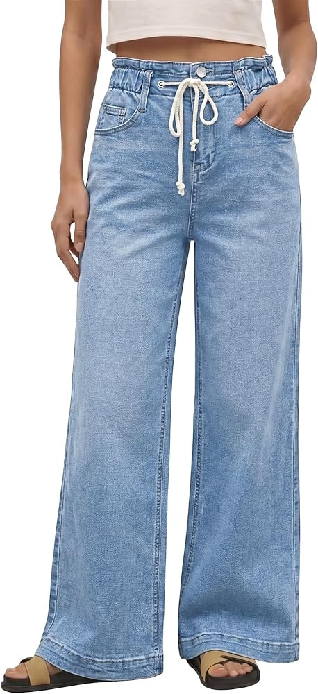 GRAPENT Wide Leg Jeans for Women Stretch High Wasited Elastic Waist Bell Bottom Baggy Y2K Pants | Amazon (US)