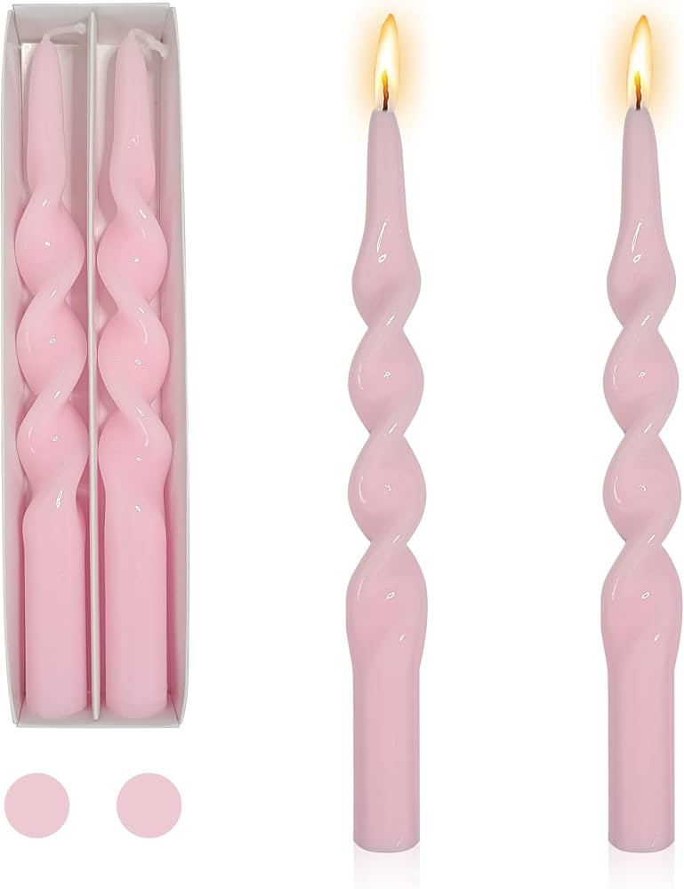 Pink Candlesticks Spiral Taper Candle - Set of 2 Unscented Twisted Candle Wax 10 Inch Long Candle... | Amazon (US)
