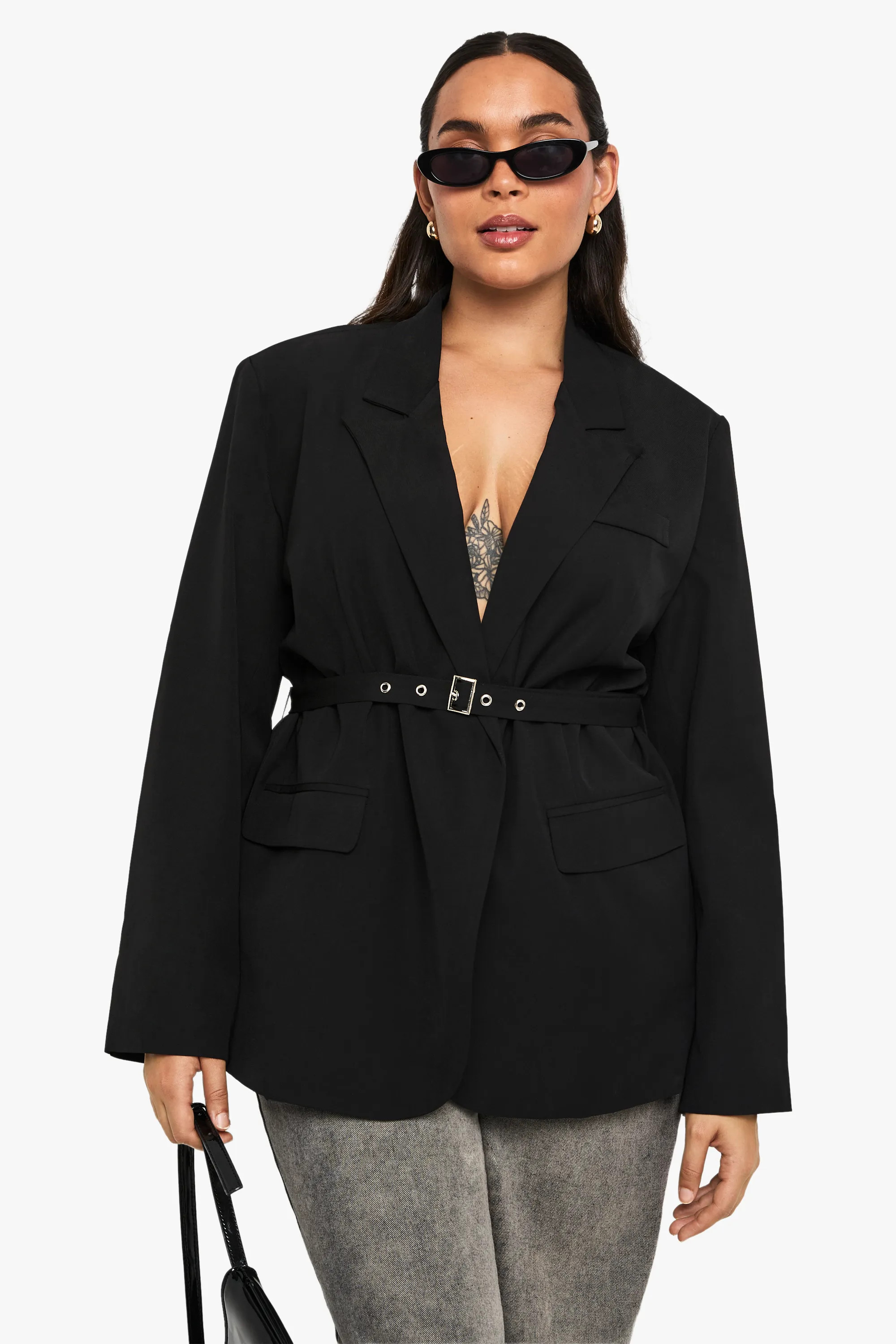 Plus Tailored Tie Belt Wrap Blazer | boohoo (US & Canada)