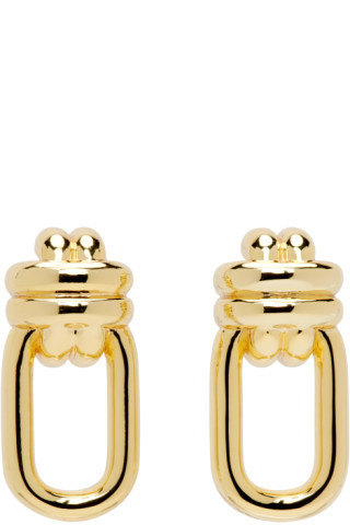 Gold Signature Link Double Cross Earrings | SSENSE