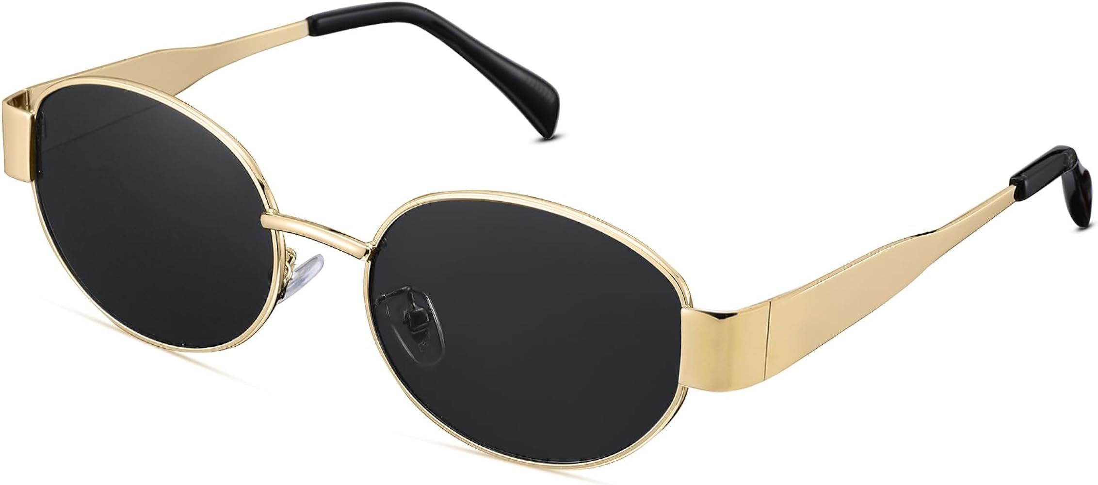 Retro Oval Sunglasses for Women Men - Trendy Gold Sun Glasses - Fashion Metal Frame Shades | Amazon (US)