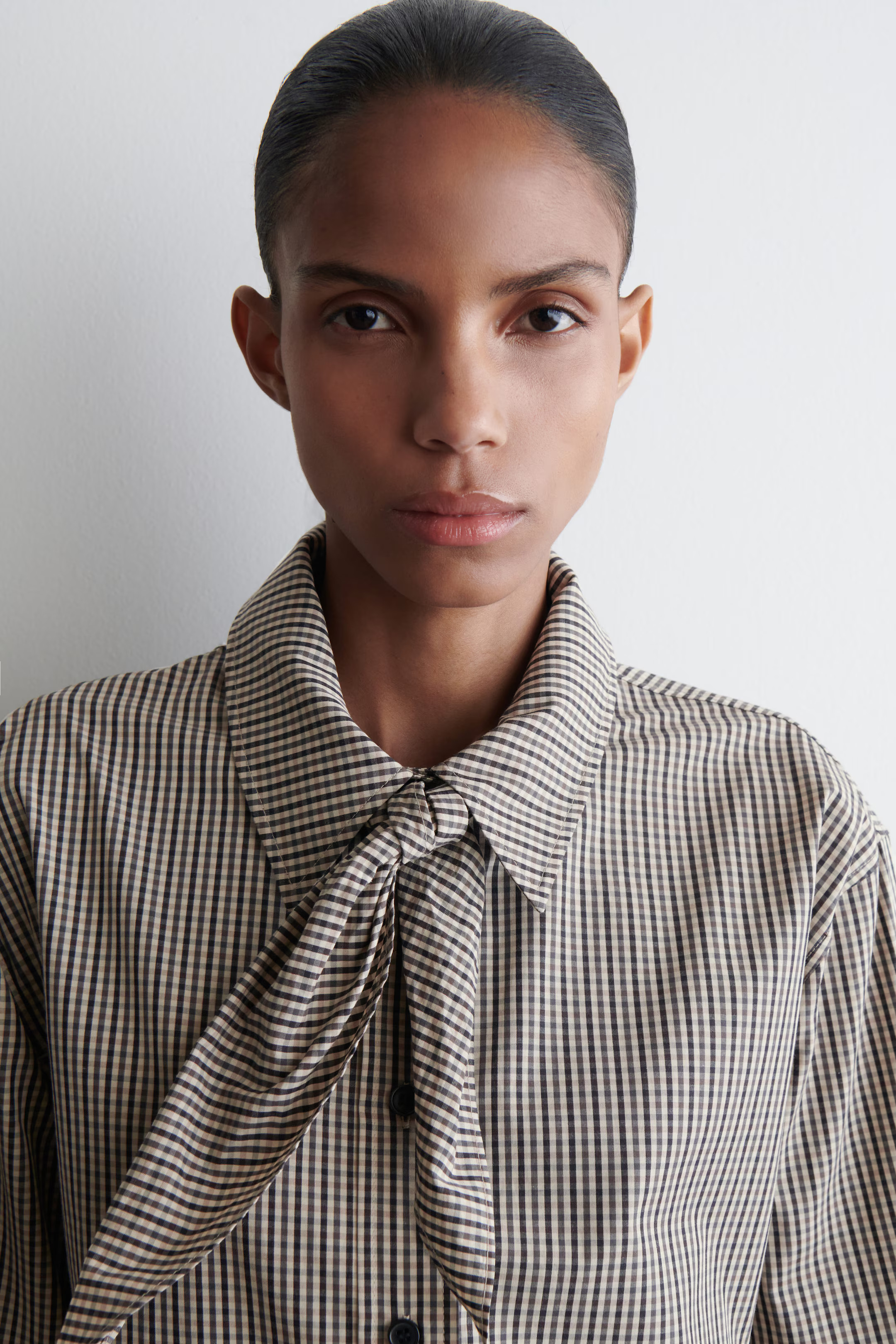 CHECKED SCARF-DETAIL SHIRT - BEIGE / CHECKED | COS GB | COS UK