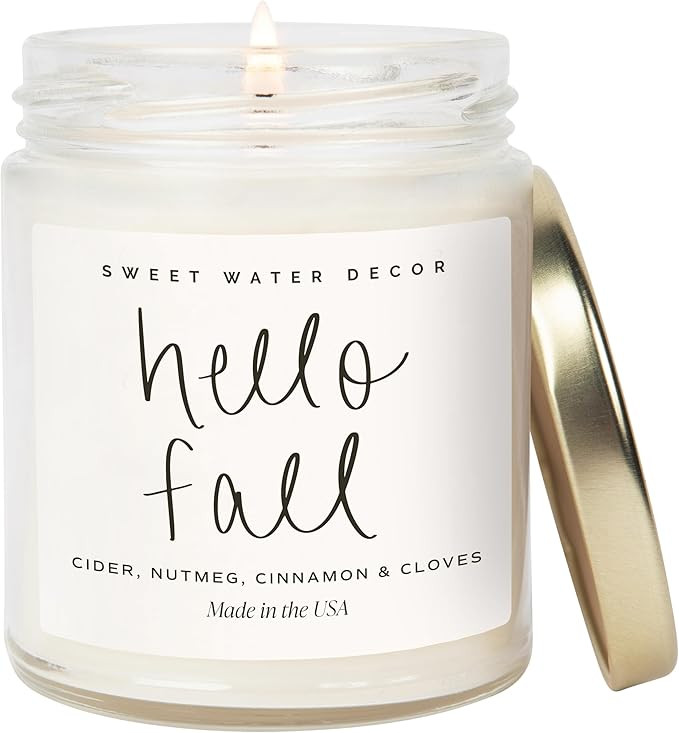 Sweet Water Decor Hello Fall Candle - Cinnamon Apples & Clove Autumn Fall Scented Candle for Home... | Amazon (US)