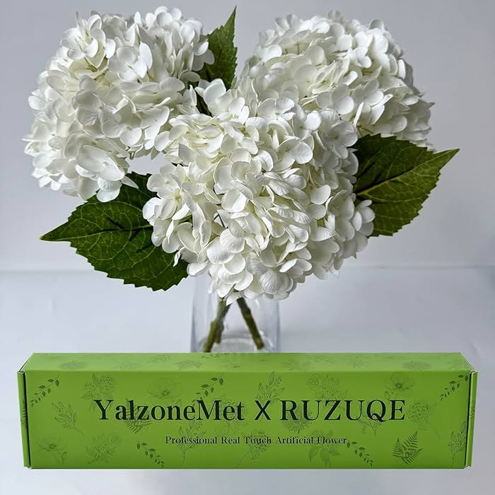 YalzoneMet 3 PCS White Hydrangea Artificial Flowers 21 inchs Real Touch Faux Hydrangea Flowers fo... | Amazon (US)