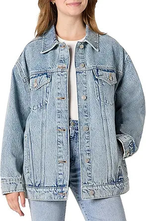 Amazon Essentials Women's Rigid Denim Oversized-Fit Trucker Jacket | Amazon (US)