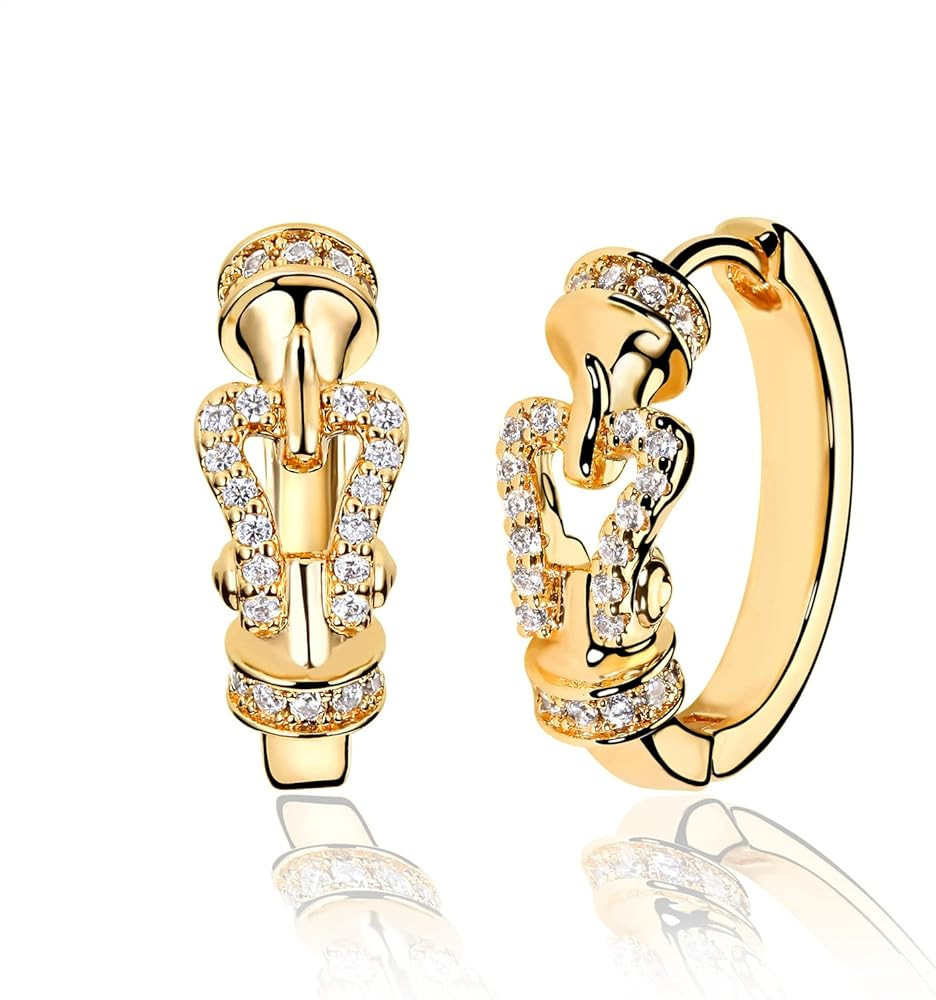 MTMY Huggie Hoop Earrings 14K Gold Plated Cubic Zirconia Dainty Simple Cute Beads Elegant CZ Circ... | Amazon (US)