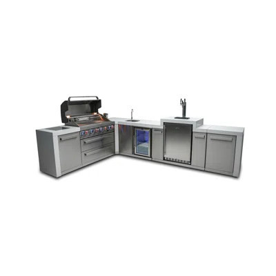 Mont Alpi 6-Burner 90 Degree Deluxe Stainless Steel Outdoor Island Grill + Kegerator + Fridge & Sink | Wayfair North America