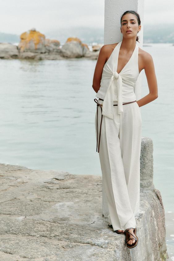 PLEATED WIDE LEG PANTS | Zara US