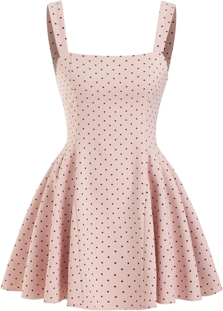 CIDER Womens Polka Dot Going Out Dress Cute Summer Date Night Square Neck Sleeveless Mini Dress | Amazon (US)