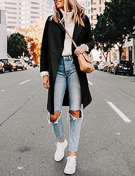 Hooever Women's Winter Wool Coat Casual Notch Lapel Single-Breasted Peacoat | Amazon (US)