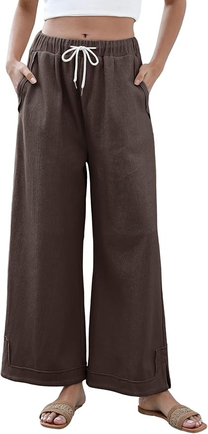 Athlisan Womens Baggy Wide Leg Palazzo Pants Casual Loose Drawstring Elastic Waisted Lounge Trous... | Amazon (US)
