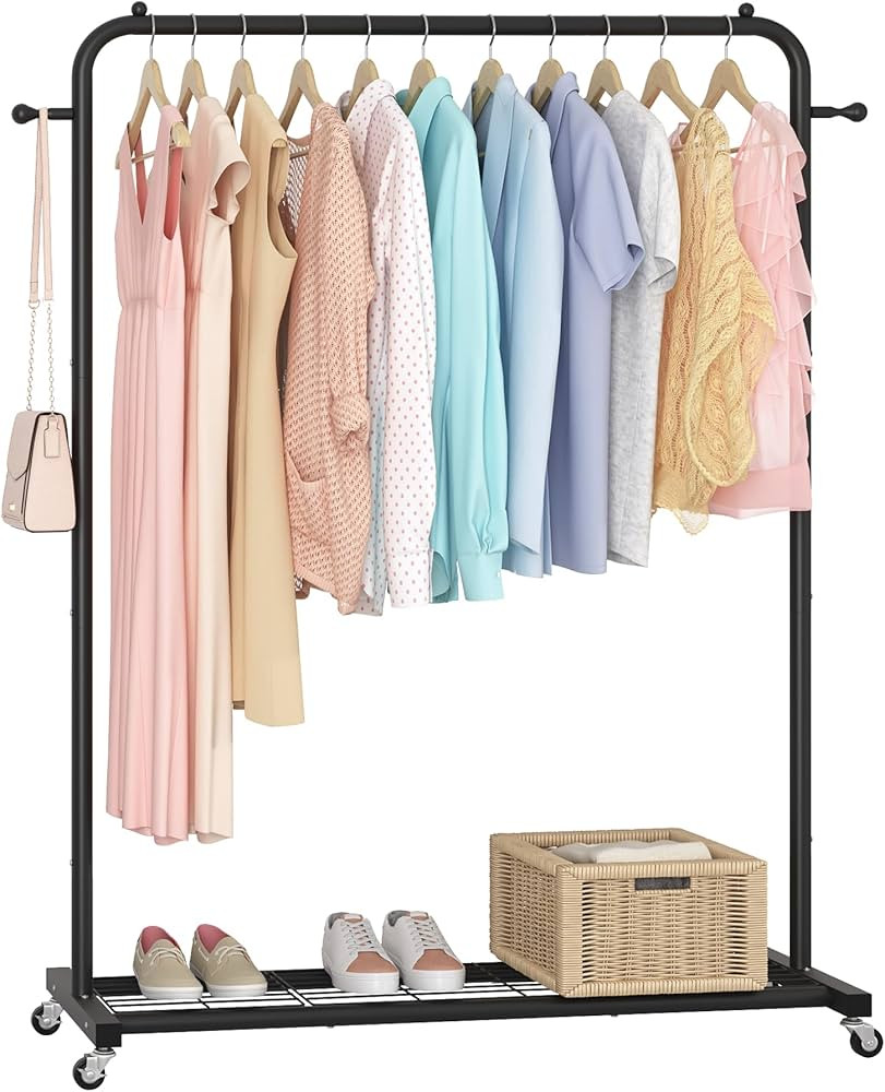 Sywhitta Clothes Rack on wheels, Clothing Rack with Bottom Mesh Storage Shelf,Sturdy Metal Frame,... | Amazon (US)