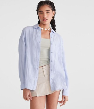 Long Sleeve Oversized Gauze Shirt | Aeropostale