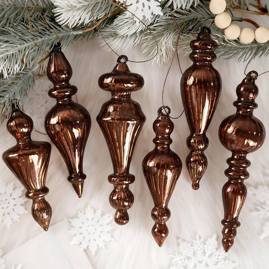 Mercury Glass Christmas Tree Decorations, 6 Pcs Hanging Finial Ornaments, Vintage Decorative Glas... | Amazon (US)
