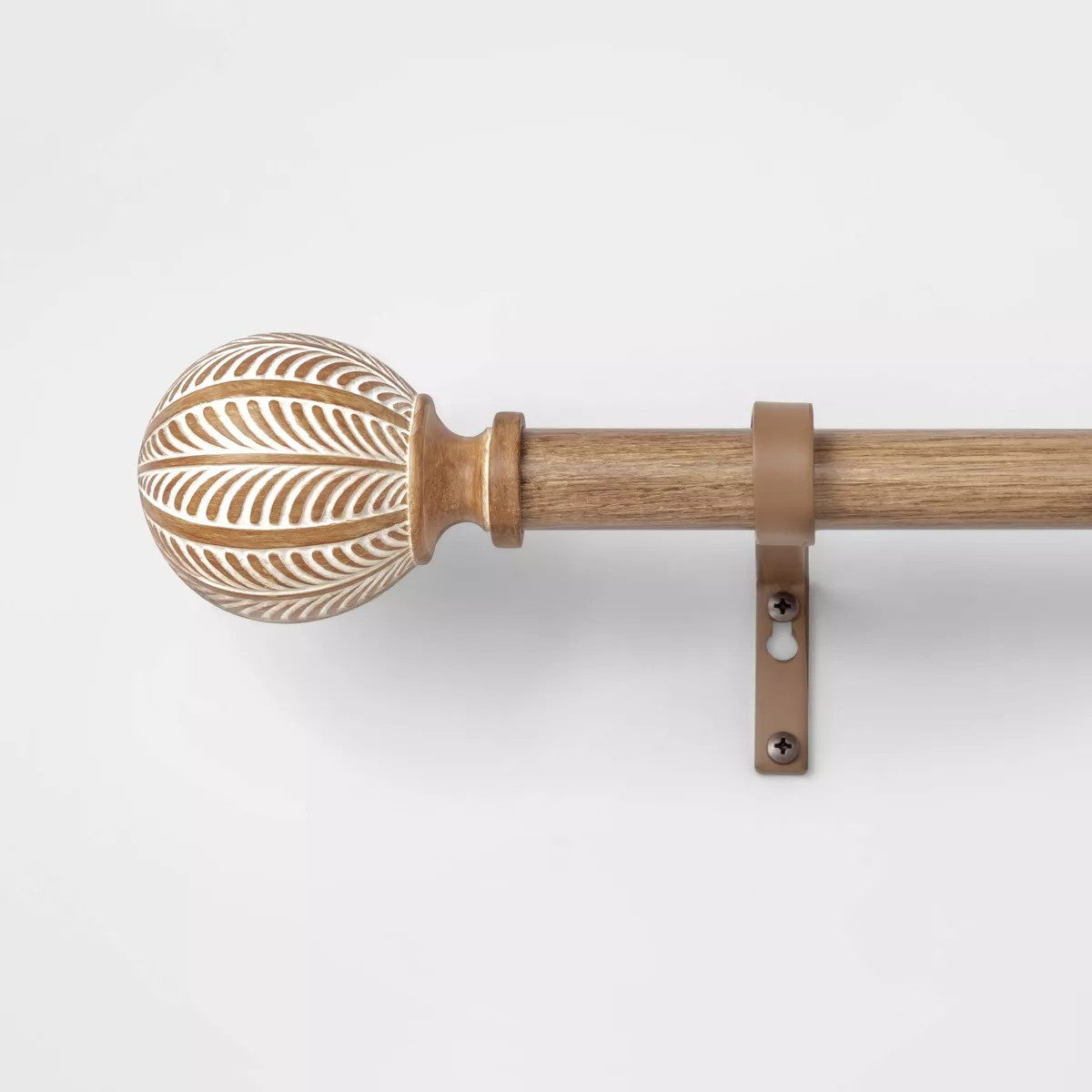 Carved Light Woodtone Ball Curtain Rod Natural - Threshold™ | Target