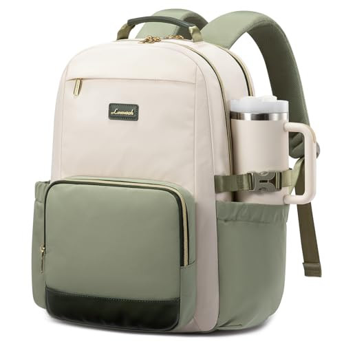 LOVEVOOK Laptop Backpack for Women with Pouch Pocket for Large Capacity Cup,15.6 Inch Laptop Computer Bag Travel Backpack Purse,Waterproof Work College Teacher Bags,White-Bean Green-Dark Olive Green | Amazon (US)