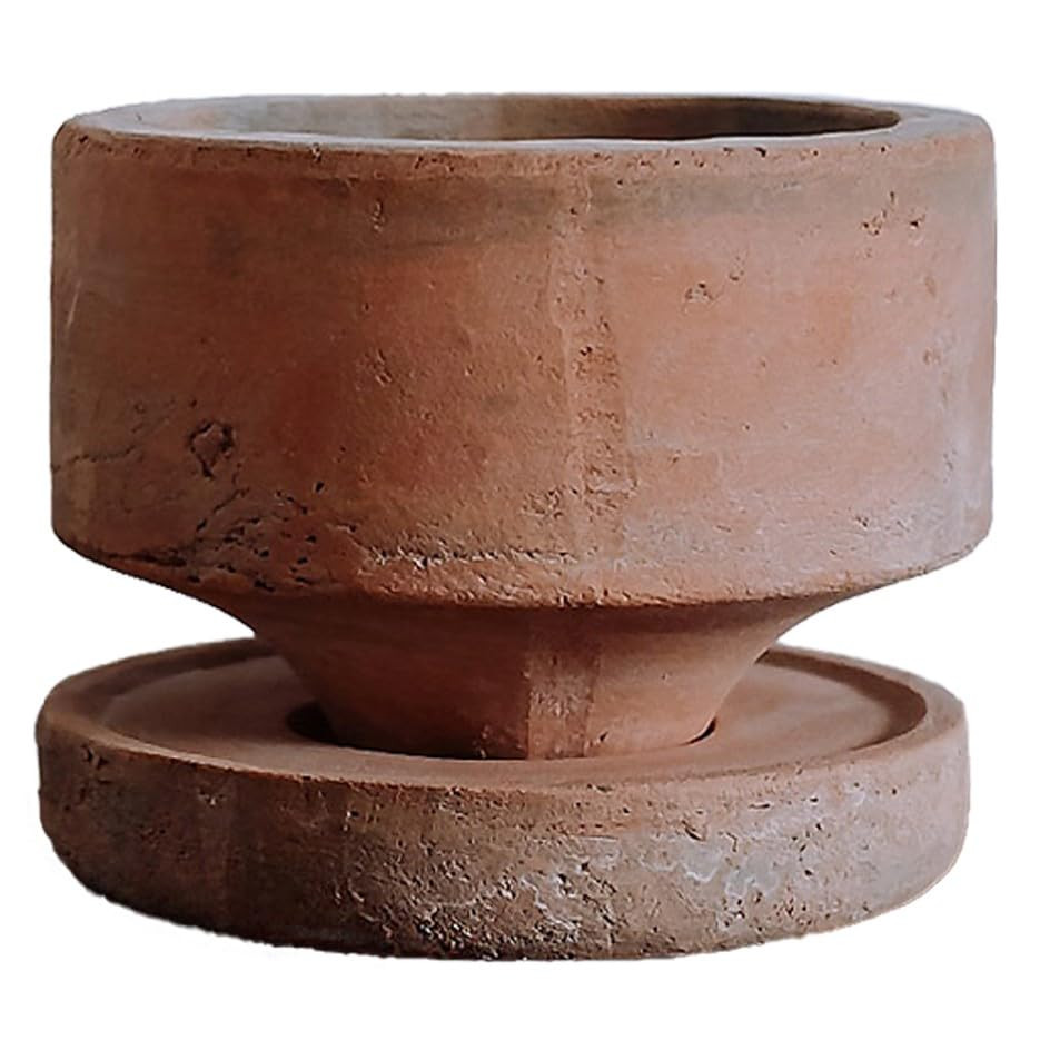 6" Rustic Weathered Terracotta Plant Pot with Drainage Saucer, Breathable Clay Planter, Mid-Centu... | Amazon (US)