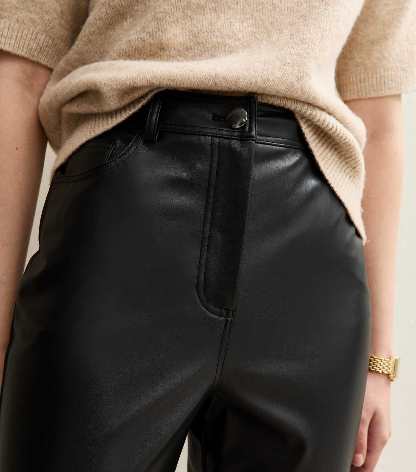 Black Faux Leather Straight Leg Trousers | New Look | New Look (UK)