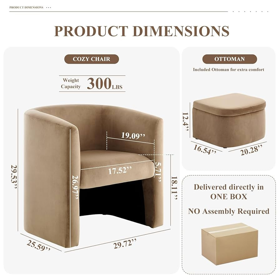 COLAMY Morden Velvet Barrel Accent Chair with Storage Ottoman Set of 2, Upholstered Living Room S... | Amazon (US)