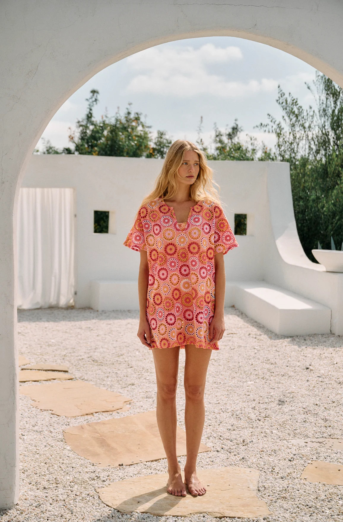 Joyce/Daphne Tunic Dress in Coral Multi | Hermoza