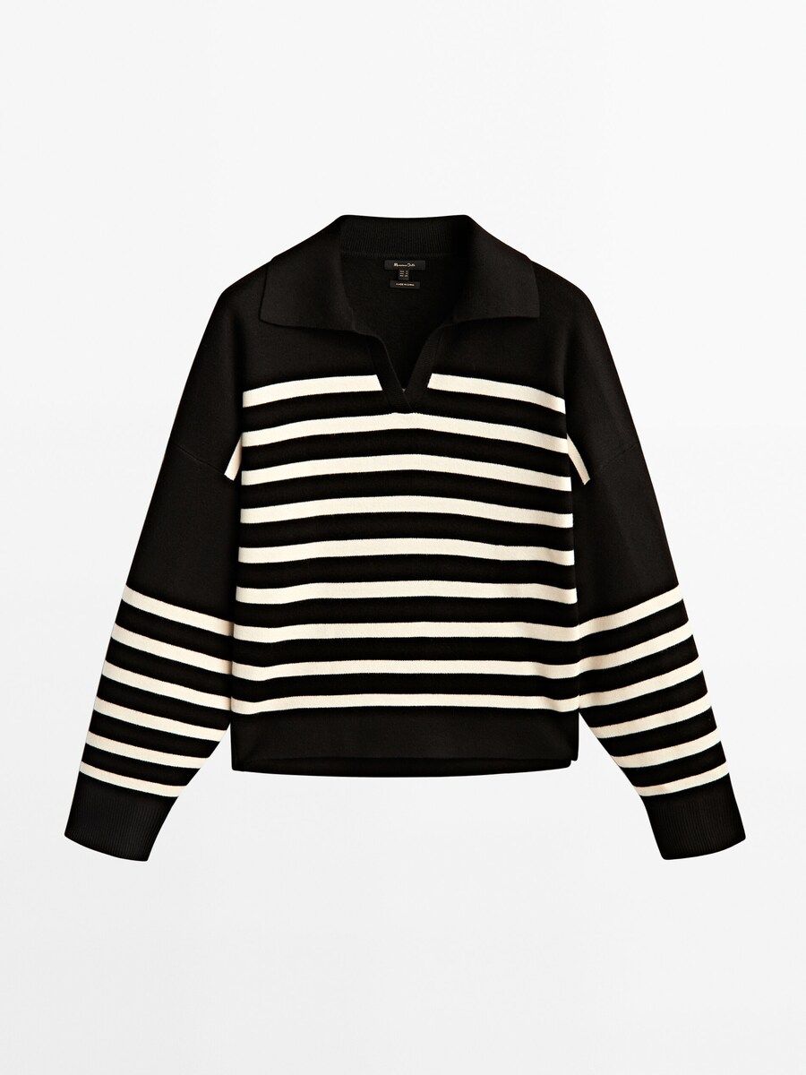 Striped sweater with polo collar | Massimo Dutti (US)