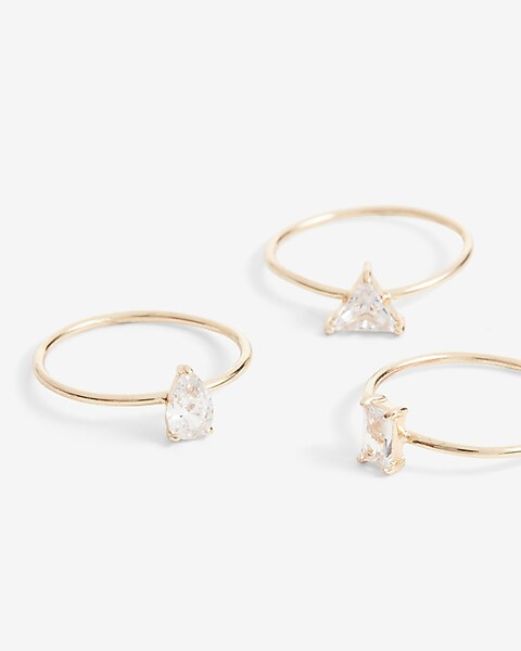 Set Of 3 Gold Rhinestone Rings | Express