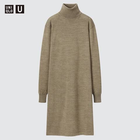 Women Uniqlo U Merino Blend Turtleneck Long Sleeved Dress | UNIQLO UK | UNIQLO (UK)