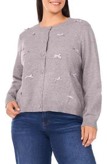 CeCe Ribbon Appliqué Cardigan in Light Heather Grey at Nordstrom Rack, Size 1X | Nordstrom Rack