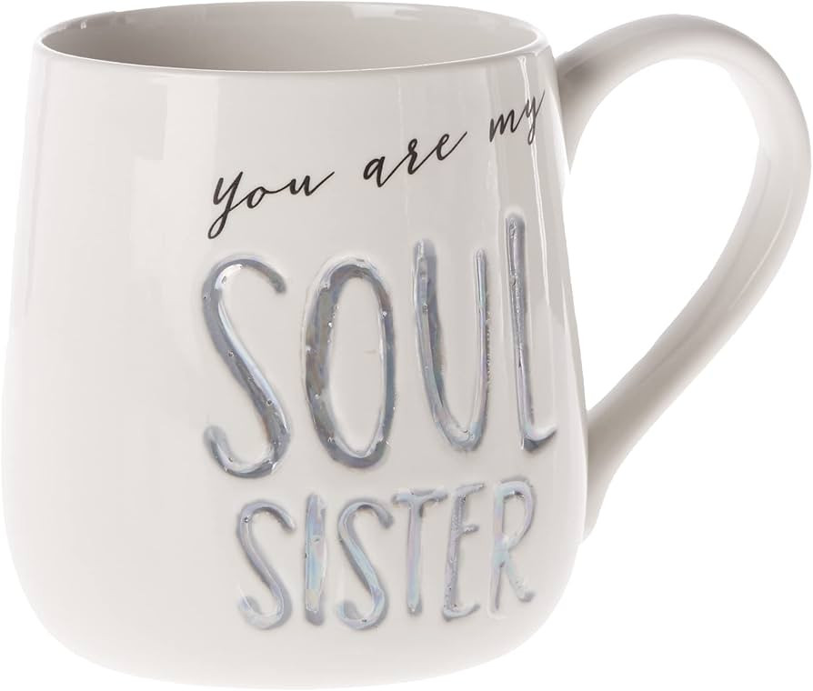 Enesco 6000526 Our Name Is Mud “Soul Sister” Stoneware Engraved Coffee Mug, 16 oz, Gray | Amazon (US)