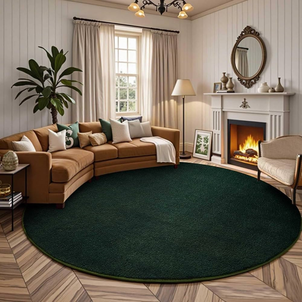 Lascpt Round Rug for Bedroom 6x6, Deep Green Circle Rug for Living Room Super Soft Thicken Memory... | Amazon (US)