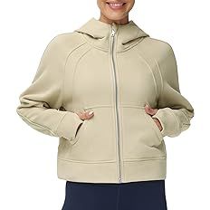 Women's Full-Zip Up Hoodies Jacket Fleece Workout Crop Tops Sweatshirts with Pockets Thumb Hole | Amazon (US)