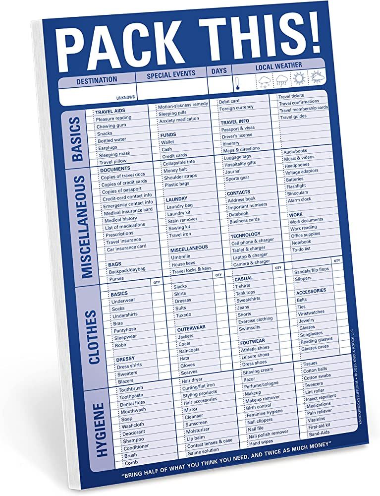 Knock Knock Pack This! Pad Packing List Notepad, 6 x 9-inches | Amazon (US)