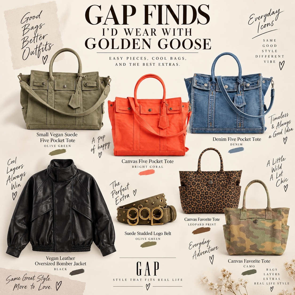 A few GAP finds I think the Golden Goose Gang would love 👀✨

Easy pieces, cool bags + little extras that would look SO good styled with your Golden Goose.

Which one is your favorite?

Comment “GAP” and I’ll send you the links 🤍

#GapFinds #GoldenGooseGang #EverydayStyle #FashionFinds #LuxuryStyle

#LTKWorkwear #LTKSaleAlert #LTKmomlife