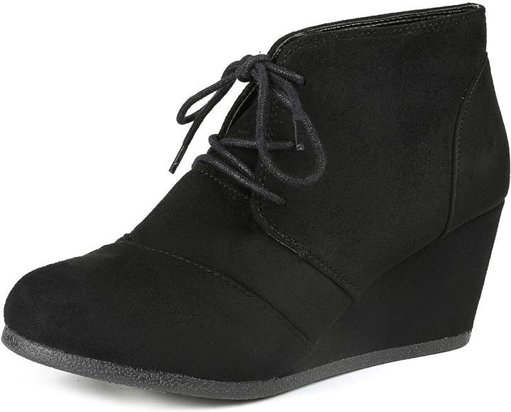 DREAM PAIRS Women's Casual Fashion Lace Up Low Wedge Heel Booties Shoe | Amazon (US)