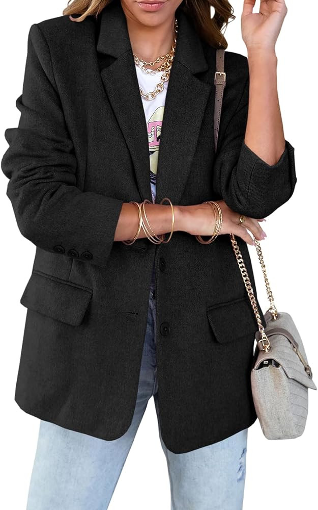 Cicy Bell Women's Woolen Blazer Jackets Casual Long Sleeve Notch Lapel Open Front Work Office Bla... | Amazon (US)