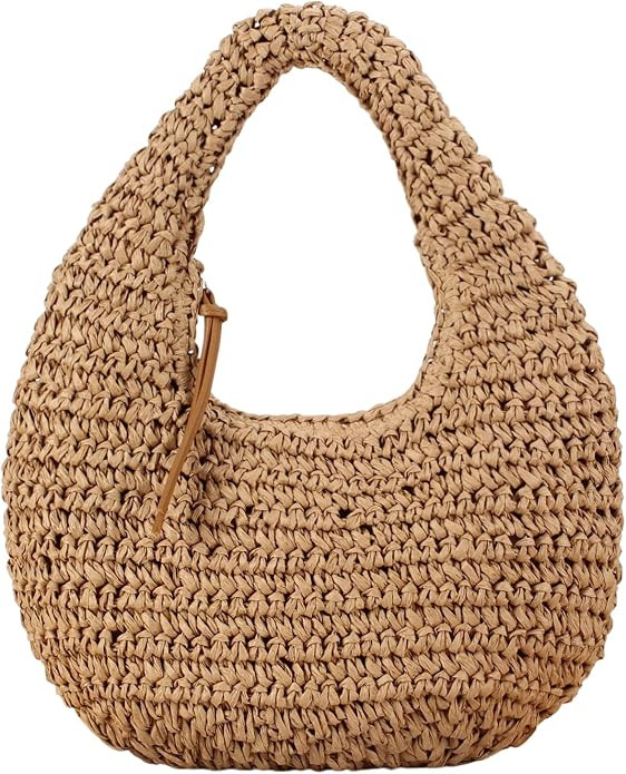 Handmade Crescent Straw Bag for Women, Summer Beach Hobo Raffia Woven Underarm Handbag Purse | Amazon (US)