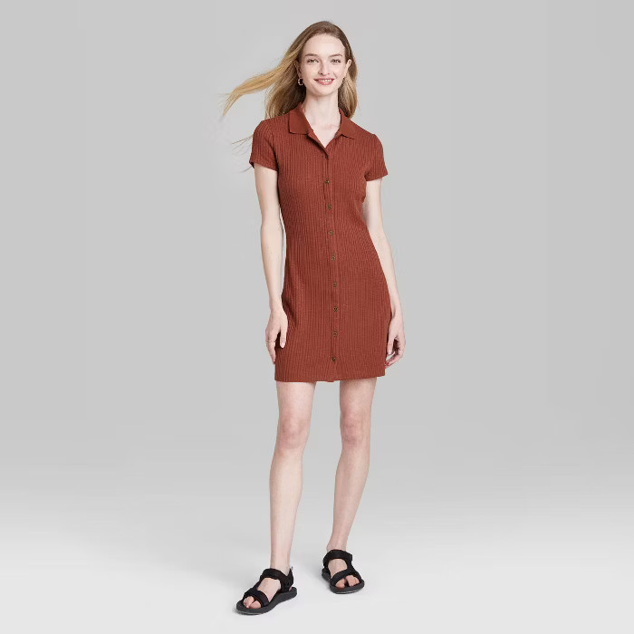 Women's Short Sleeve Bodycon Polo Dress - Wild Fable™ Coffee XS | Target
