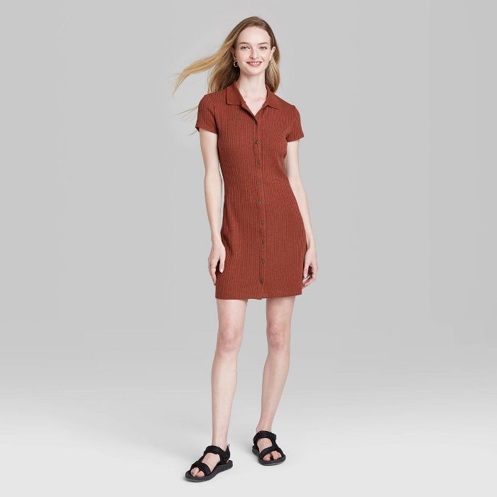 Women&#39;s Short Sleeve Bodycon Polo Dress - Wild Fable&#8482; Coffee XS | Target