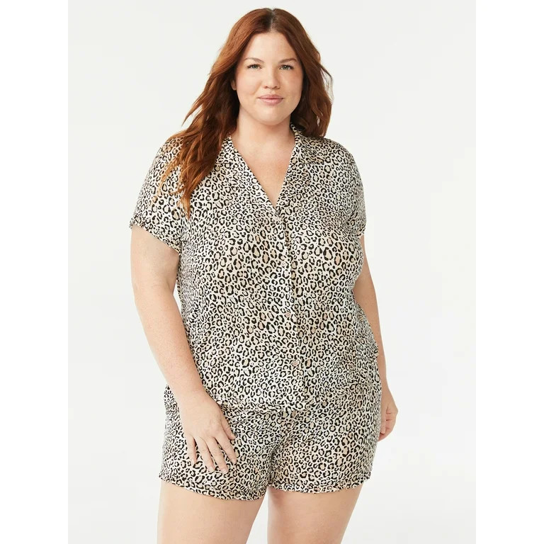 Joyspun Women's Notch Collar Shorty Pajama Set with Ruffles, Sizes S to 3X | Walmart (US)