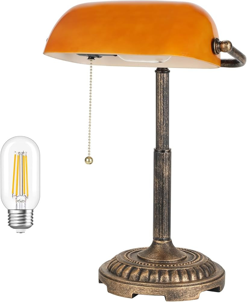 NISSAFORS Bankers Lamp, Amber Desk Lamp with Pull Switch, Vintage Table Lamps for Home Office, Li... | Amazon (US)