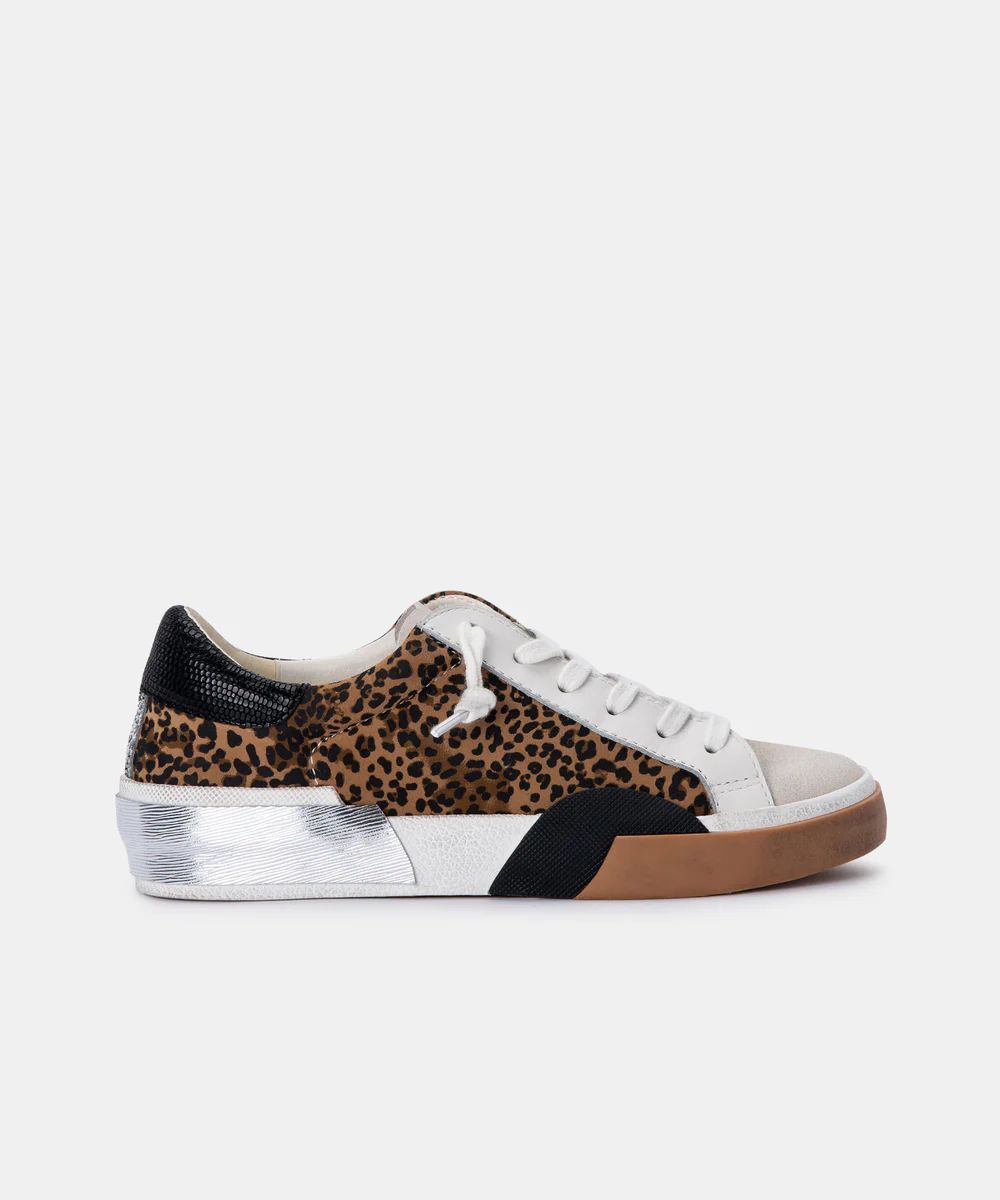 ZINA SNEAKERS IN TAN/BLACK DUSTED LEOPARD SUEDE | DolceVita.com